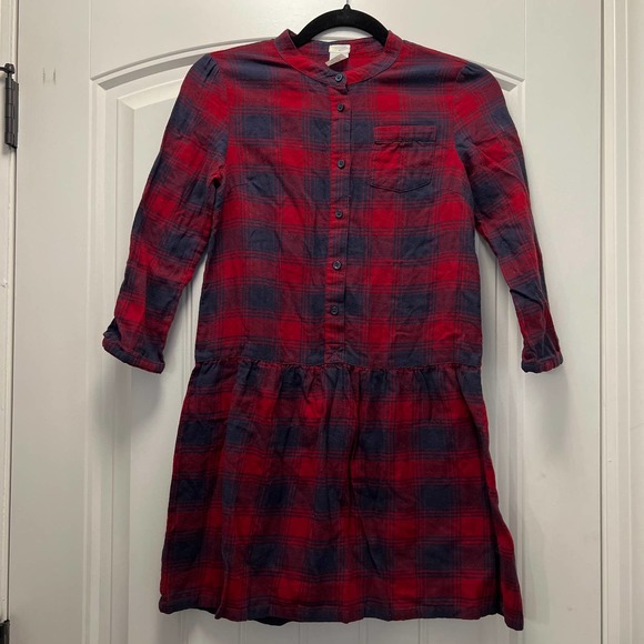 Crewcuts Youth Girls Plaid Button Front Cotton Long Sleeve‎ Dress Sz 12 Red Blue - Picture 1 of 4